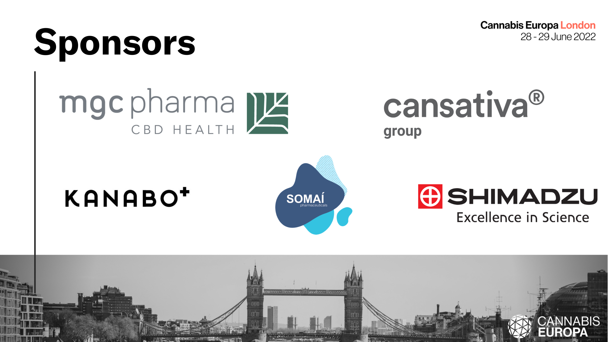 MGC Pharma, Cansativa Group & Somai Pharmaceuticals announced among Cannabis Europa sponsors